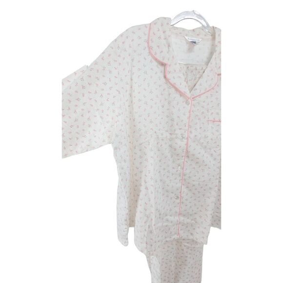 Fundamentals Women's White Collared Button-Up Long Sleeve Flannel Pajama Set Siz - Picture 3 of 8